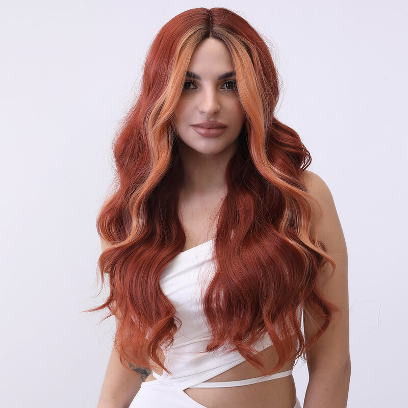 Smilco Omber parrucche ricci anteriori in pizzo sintetico biondo arancione per le donne parrucca per capelli lunghi Daily Cosplay Party capelli finti resistenti al calore