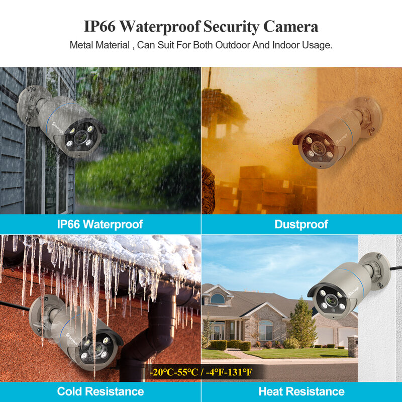 Techage 8CH 4MP POE Sistem Kamera Keamanan POE NVR Kit P2P CCTV Video Pengawasan Luar Ruangan Perekam Audio Kamera IP