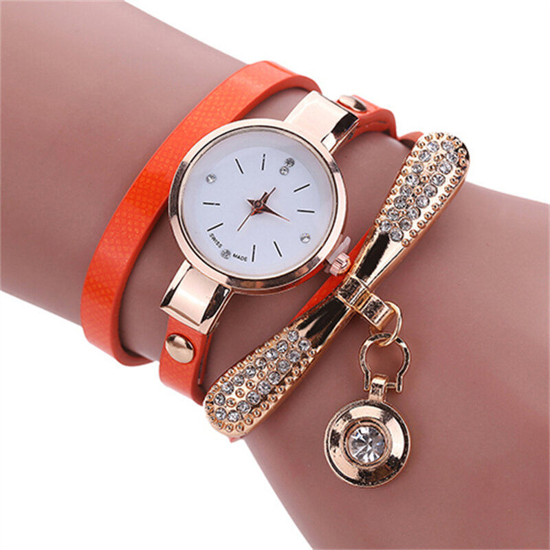 Reloj de pulsera de cuarzo con colgante redondo de diamantes de imitación multicapa para mujer, relojes de vestir para mujer, Gif