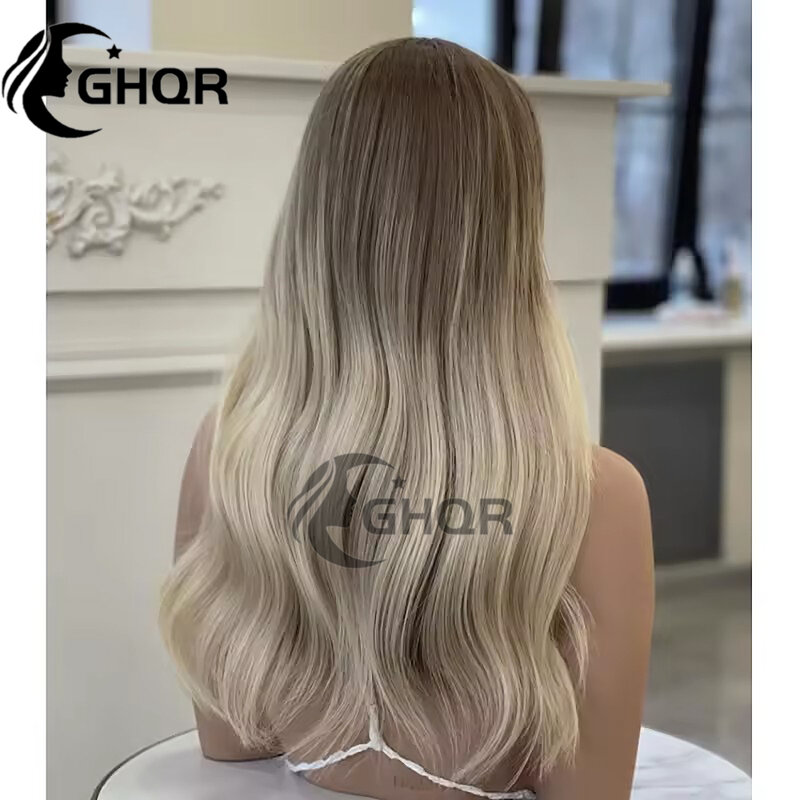 Wig rambut manusia Ash coklat sorot pirang HD transparan gelombang tubuh longgar renda wig Frontal untuk wanita rambut virgin Brasil