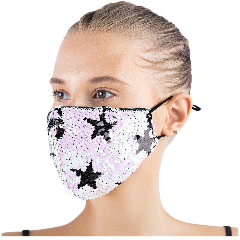 Mascarilla de protección Personal, máscara transpirable y cómoda con diseño personalizado y lentejuelas, se puede limpiar y reutilizar al aire libre, 1 unidad
