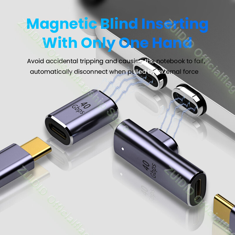 Adaptador magnético USB 4,0 Thunderbolt3 a tipo C, convertidor magnético de carga rápida, Cable 8K @ 60Hz, 40gbps, 100W