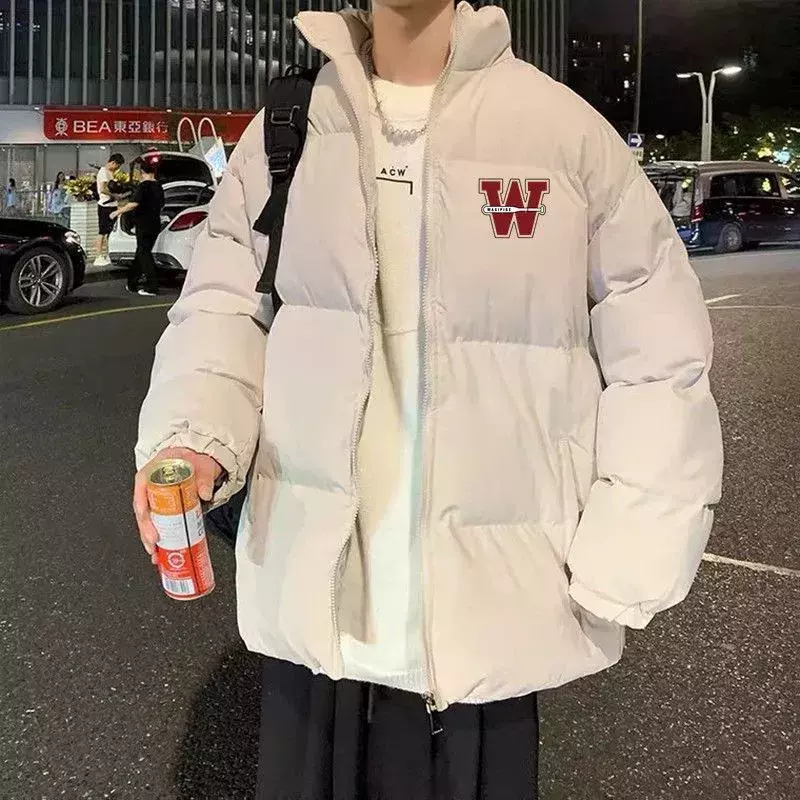 2024 Trendy Leisure Hong Kong Style autunno e inverno uomo stampato colletto in piedi cappotto in cotone addensato coppia piumino