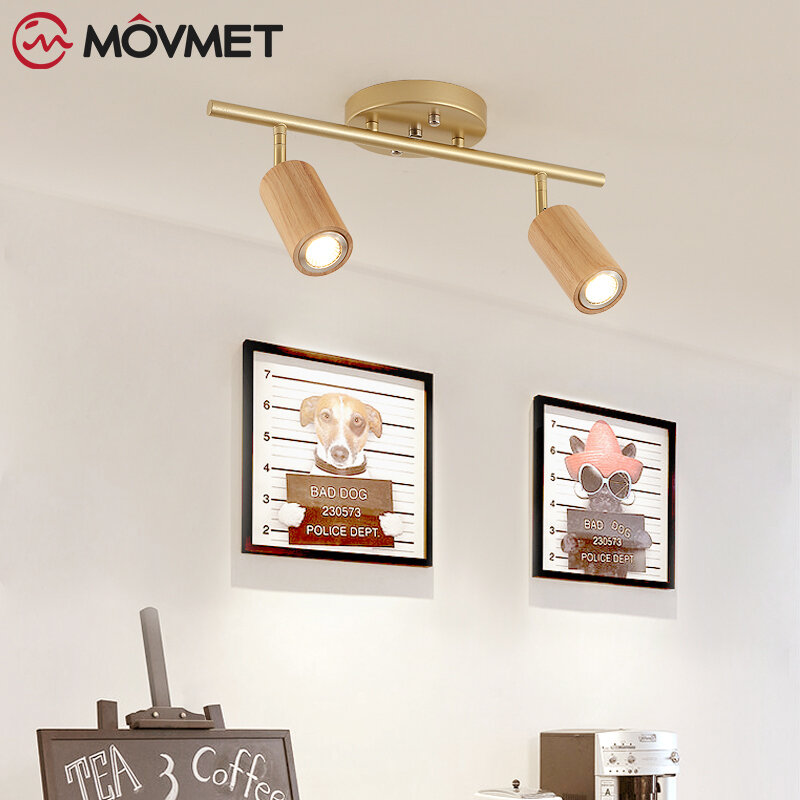 Simple Nordic LED Ceiling Spotlight Wood Rotatable E27 Metal For Mirror Bedroom Study Aisle Balcony Living Room Indoor Walnut
