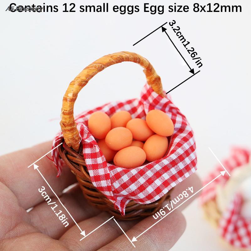 1Set 1:12 miniatur rumah boneka keranjang telur kotak-kotak merah bingkai telur bebek Model makanan dapur bermain peran aksesori rumah boneka