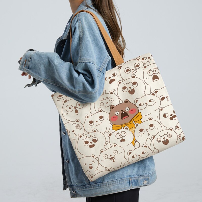 Canvas Fashion Print Shoulder Bag Simplicity Square Shape Literary Shoulder Bag Travel Handbags