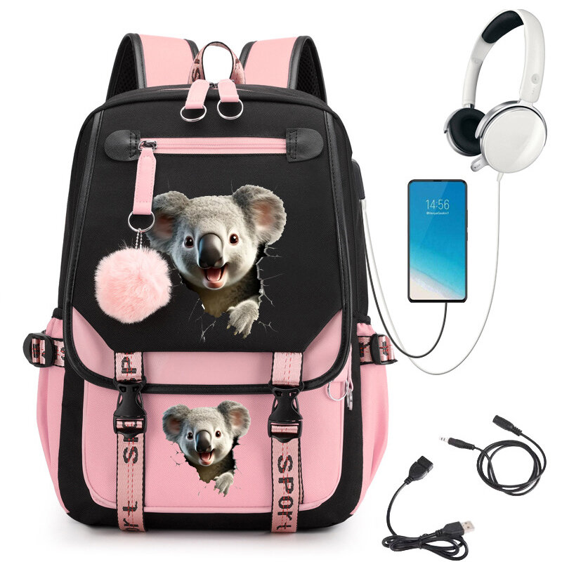 Koala Print Schul rucksack niedlichen Cartoon Schult asche für Schüler Teenager Bagpack USB Bookbag Anime Laptop Teenager Rucksack Taschen