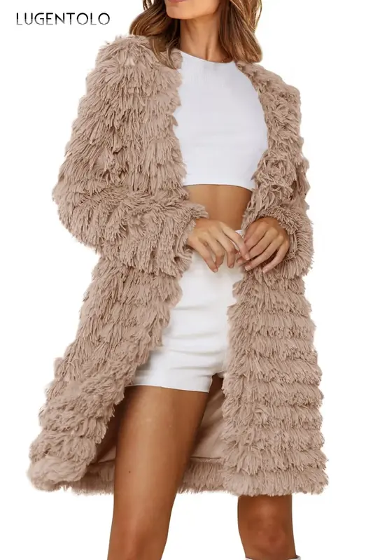 Женское теплое пальто из искусственного меха, новая коллекция осень-зима 2023, модный простой женский элегантный кардиган, верхняя одежда, удобная ткань Lugentolo
