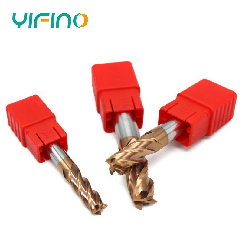YIFINO-Molino de extremo plano de acero de tungsteno HRC55, 4 ranuras, Nano revestimiento, carburo, CNC, mecanizado mecánico, herramientas de corte de fresado