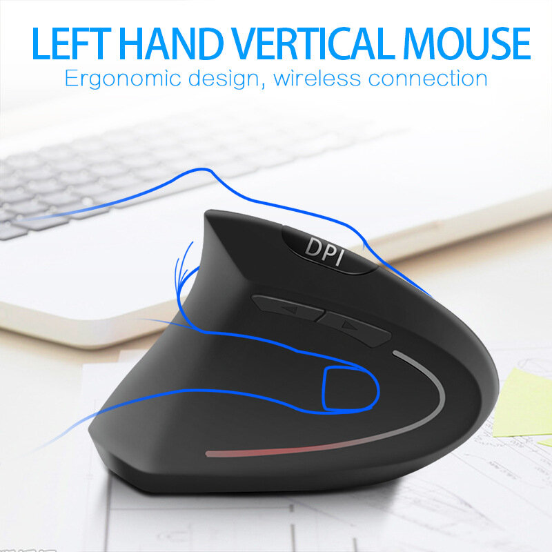 RYRA Mouse Vertikal Ergonomis 2.4G Nirkabel Tangan Kiri Komputer 6 Tombol 1600 DPI Mouse USB Optik Mouse Gamer Mause untuk Lapto