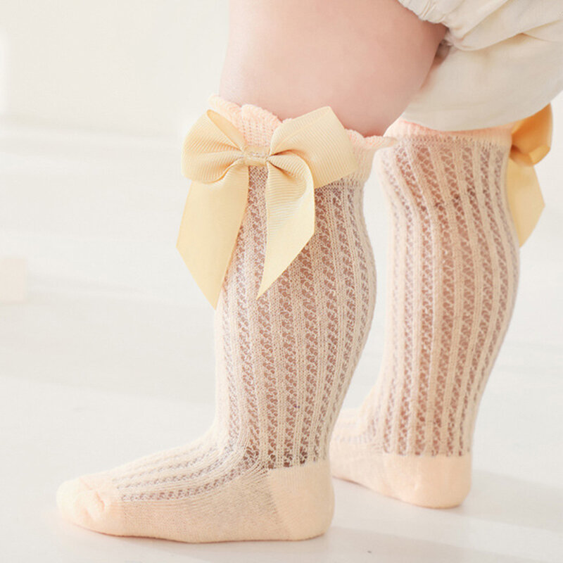 Sommer Kinder Knies trümpfe Baby Mädchen Jungen Bogen lange Socke weiche Baumwolle Mesh atmungsaktive Kinder aushöhlen Socken für 0-3 Jahre