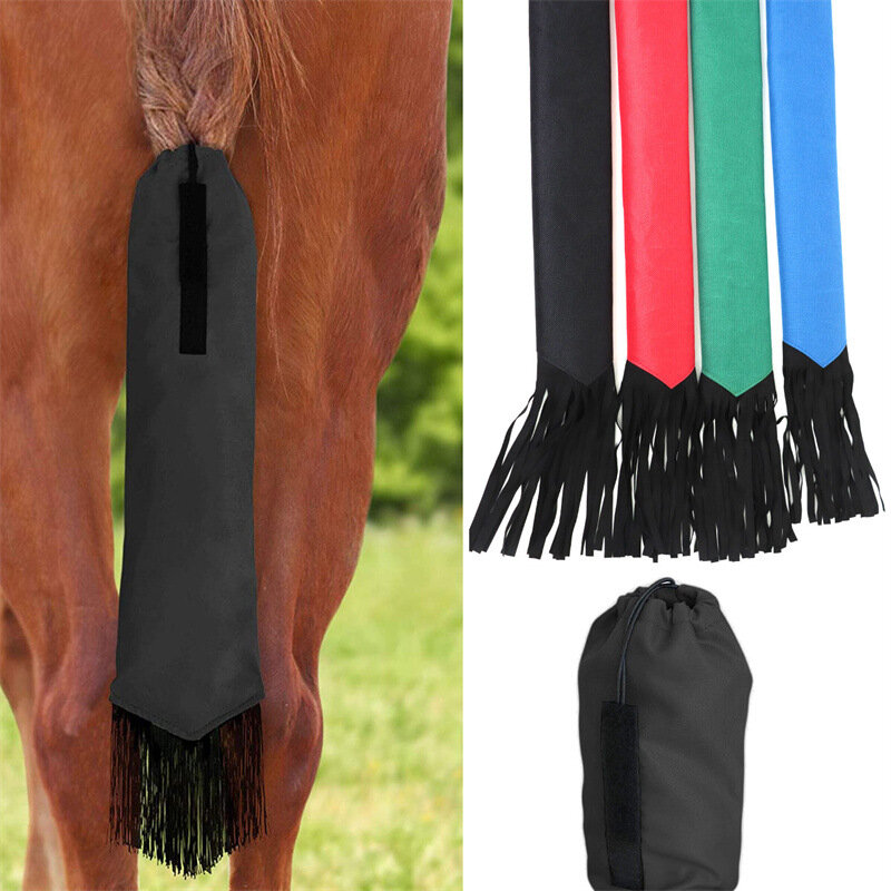 Protector de cola de caballo no tejido, bolsa de cola de caballo con borlas, bolsas de cola para caballos