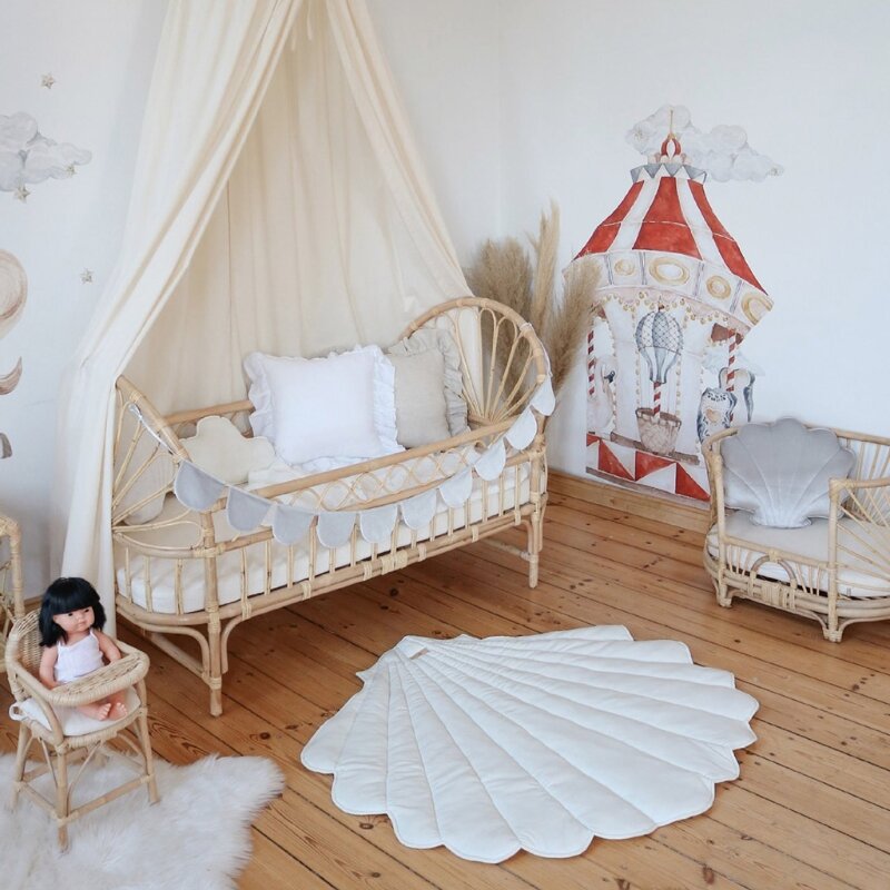 Karpet katun merangkak bayi baru lahir, selimut bentuk cangkang, karpet bermain merangkak dekorasi kamar anak
