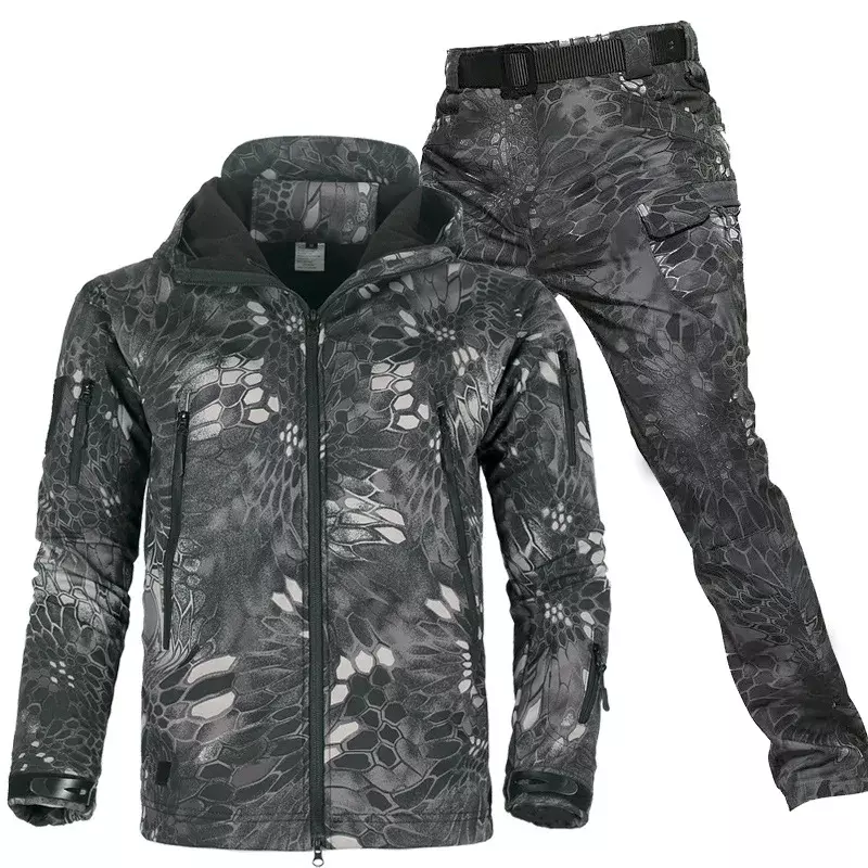 Zagęszczony miękka powłoka kolan jesienno-zimowy pluszowy, zagęszczony, taktyczny wodoodporny, wiatroszczelny płaszcz zestaw spodni