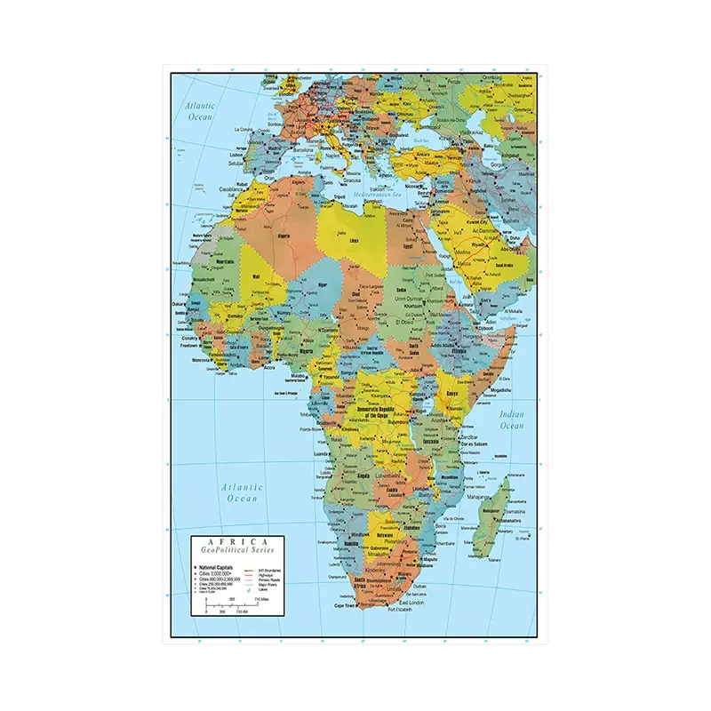 2011 Version 42*59cm The Africa Political Map Decorative Canvas Painting Prints and Poster Home Room Decor School Supplies