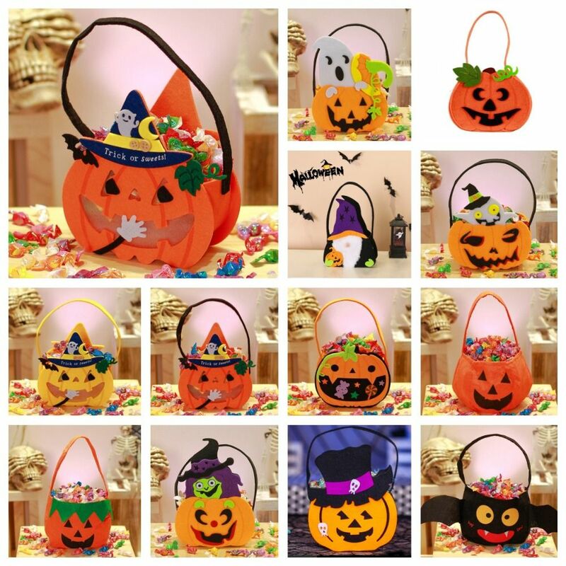 Non-Woven Halloween Wool Felt Bag para crianças, Trick or Treat Tote Bags, Pumpkin Candy Bucket, bolsa engraçada, Gift Pouch