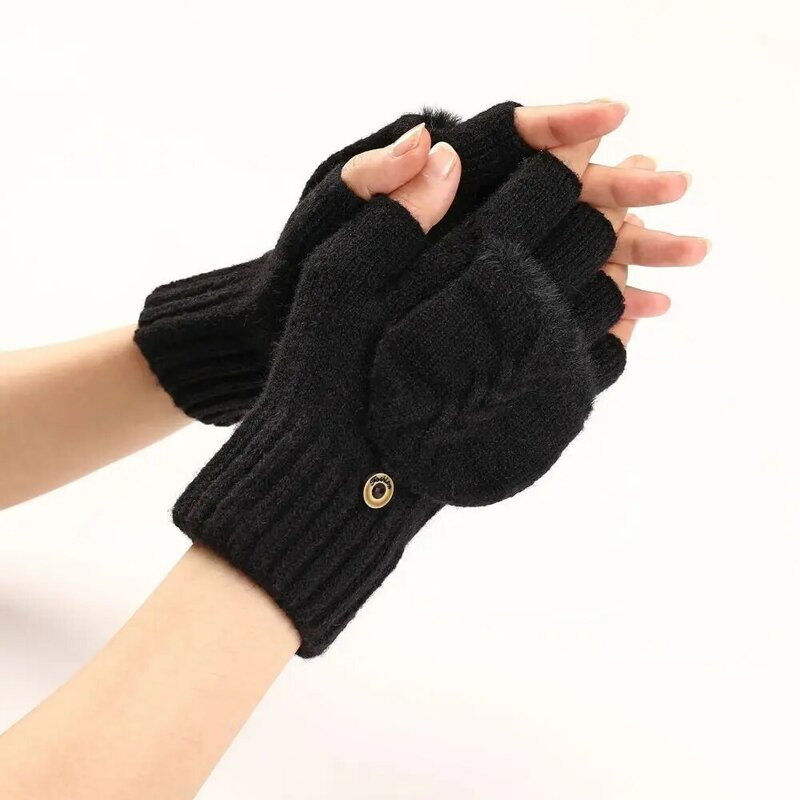 Half Finger Flap Gloves Fashion Knitted Hand Warmers Business Gloves Breathable Acrylic Outdoor Mittens Girl Boys