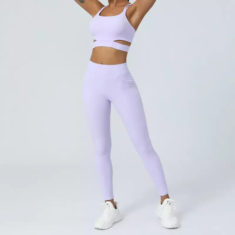 Cloud Rib Yoga Sports Bra para mulheres, Shaping Fitness Suit, corrida abdominal, terno de 2 peças, novo