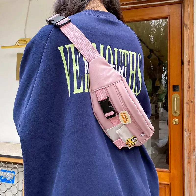 Sac banane en toile couleur unie pour femmes, joli sac à bandoulière de poitrine avec ceinture pour filles, nouvelle collection 2022