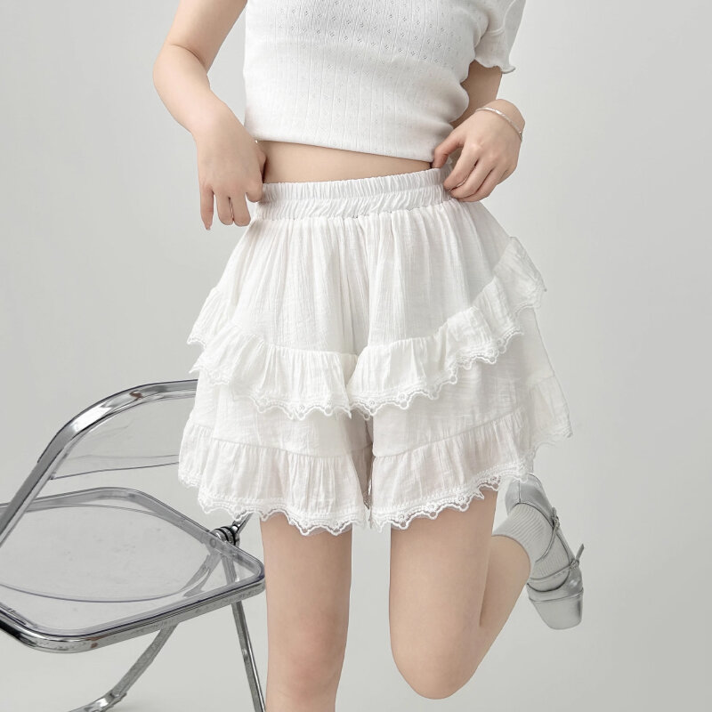 Weißer Minirock Frauen Sommer hohe Taille Patchwork Spitze unregelmäßige koreanische süße A-Linie Rock niedlichen Mädchen adrette Art