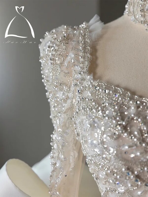 Glänzende Pailletten Brautkleider lange Ärmel Perlen plus Größe Perlen Perle Schatz Applikationen Perlen Garten Boho Brautkleider