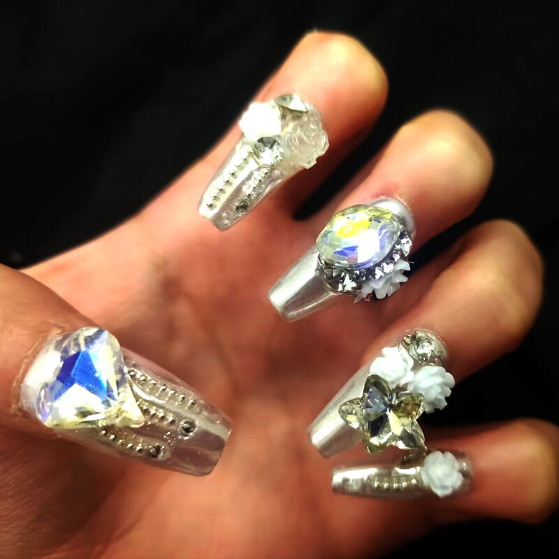 다채로운 다이아몬드 프레스 손톱 석고 접착제 그라인딩 미러 파우더, 재사용 가능한 SMT 제품, 고급스럽고 반짝이는 샴페인 골드