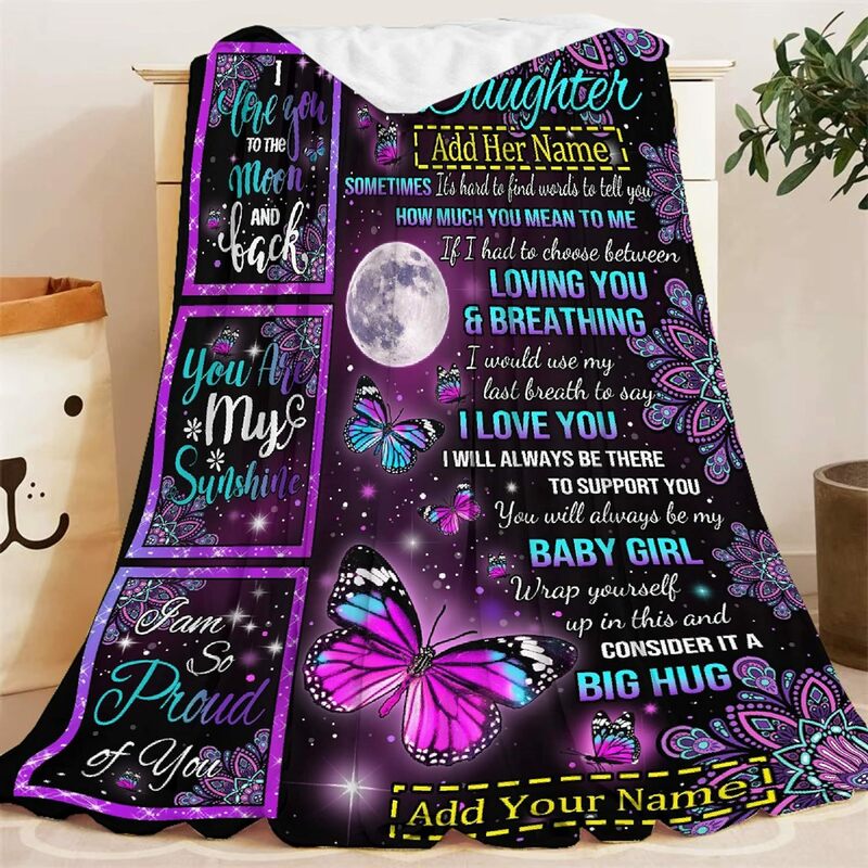 Customized blanket for daughters, personalized name gift for girls, super soft and comfortable all season flannel blanket