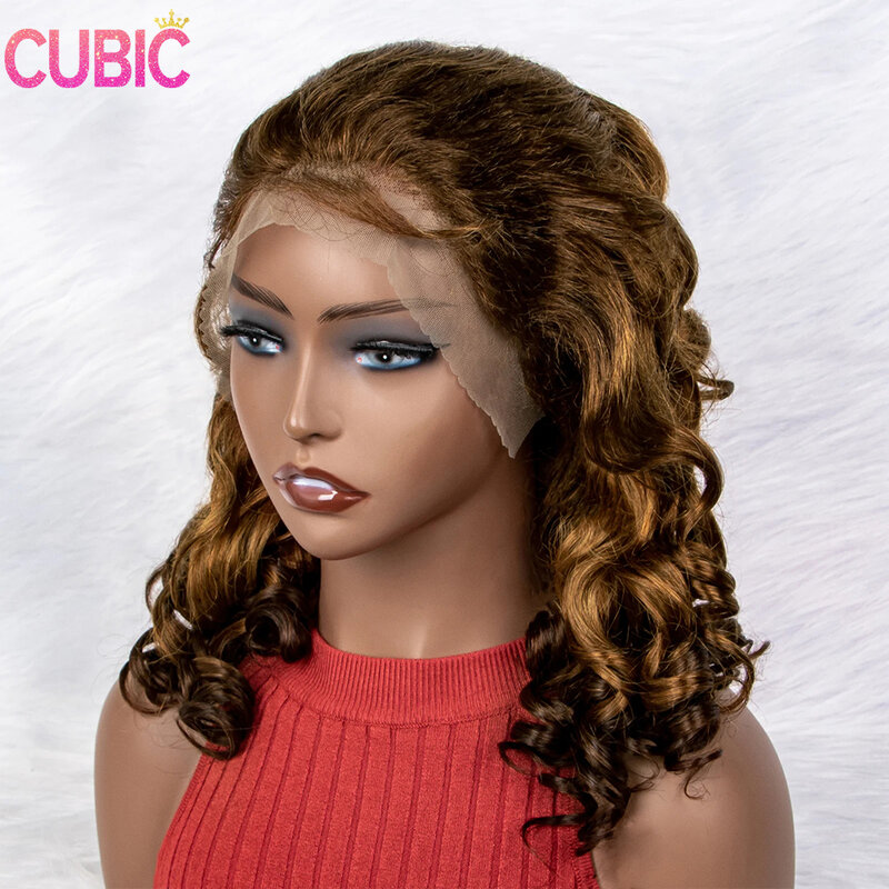 CUBIC-Bouncy Curly Lace Front perucas de cabelo humano para mulheres, peruca virgem frontal, destaque Ombre, onda real, 250 densidade, 13x4, primavera