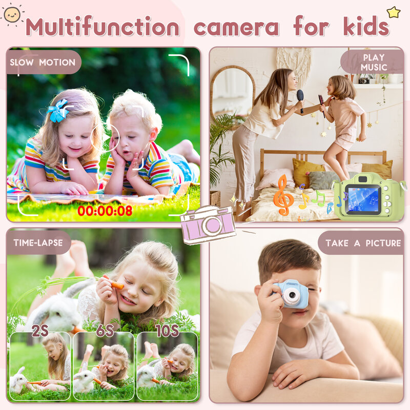 Filmadora Digital infantil com capa de silicone macia dos desenhos animados, aniversário perfeito e presente de feriado, cartão SD de 32GB