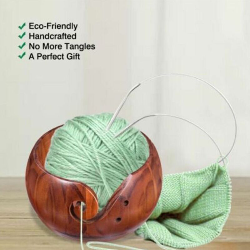Bag With Handmade Holes Woolen Knitting Storage Basket Wooden Yarn Bowl Wool Holder Organizer Knitting Crochet Weaving Tool