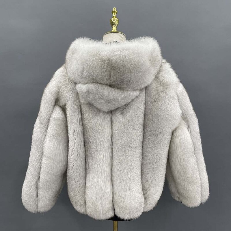 Janefur-Chaqueta de piel de zorro con capucha para hombre, abrigo corto de lujo, cálido, personalizado, invierno, 2022