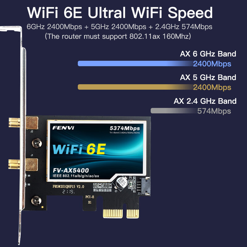 Karta bezprzewodowa FENVI Wi-Fi 6E AX210 5374Mbps Tri Band 2.4G/5G/6GHz BT 5.3 PCI Express Network Cards WiFi Adapter For PC Win10/11