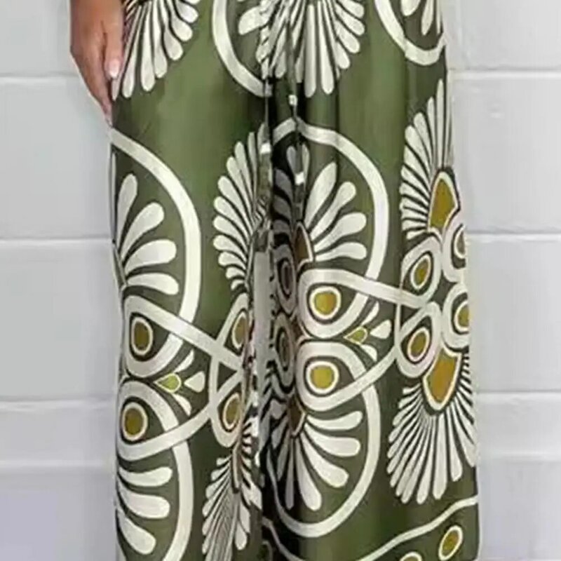 Spodnie z z rozciągliwą talią, szeroka nogawkami stylu boho kwieciste spodnie z szerokimi nogawkami dla kobiet elastyczne spodnie wypoczynkowe z regulowanymi