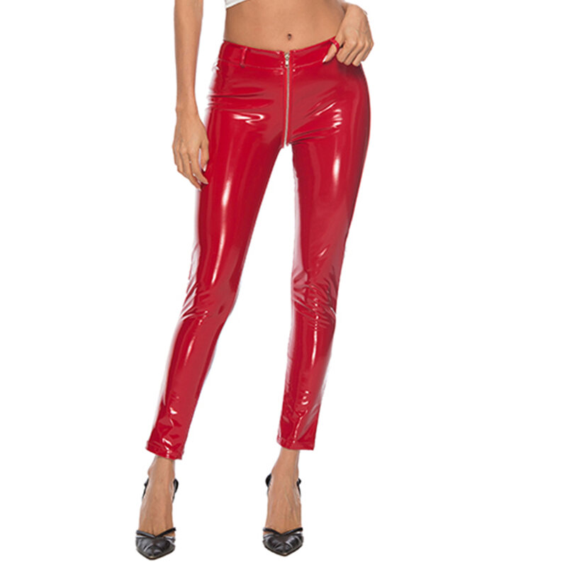 Brand New koktajlowe wieczorowe spodnie damskie legginsy kobiece wysokiej talii damskie skórzane błyszczące spodnie z PVC obcisłe rozciągliwe