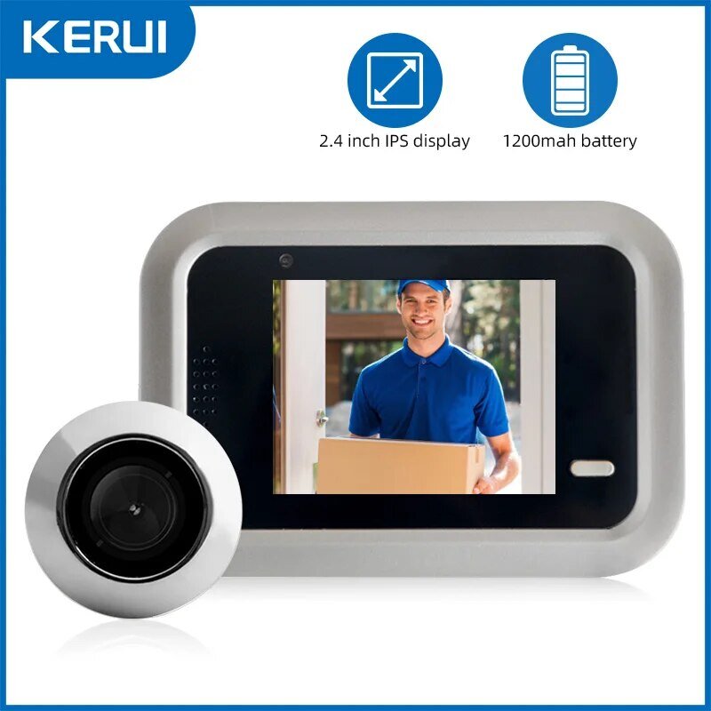 Kamera Pintu 2.4 ° LCD HD piksel, kamera pintu keamanan rumah pintar luar ruangan dengan fitur bel pintu mata kucing 120 inci