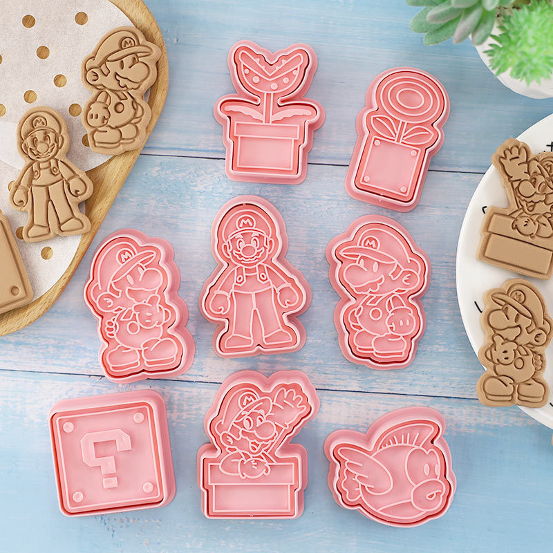 Super Mario Bros Baking Accessories Tools 8pcs/set Cookie Biscuit Mould  DIY Custom Plastic Cookie Cutter Set Cookie Decorating