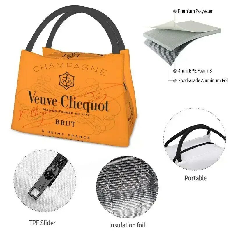 Custom Clicquot Champagne Lunch Bags Men Women VCP Warm Cooler Insulated Lunch Boxes for Picnic Camping Work Travel