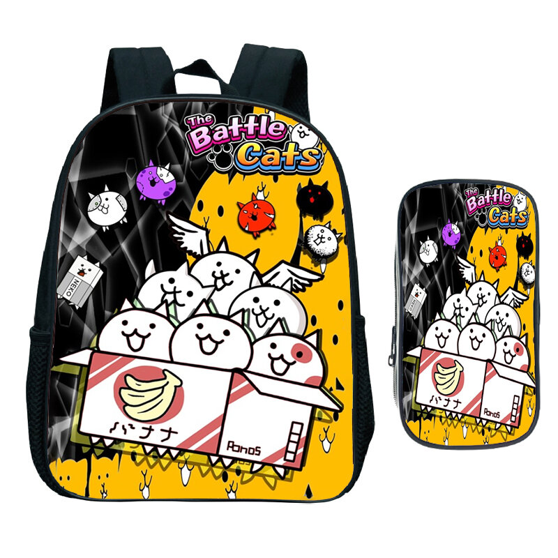 男の子と女の子のためのバトル猫のランドセル、子供のためのかわいい漫画のバッグ、幼稚園、屋外旅行のバックパック
