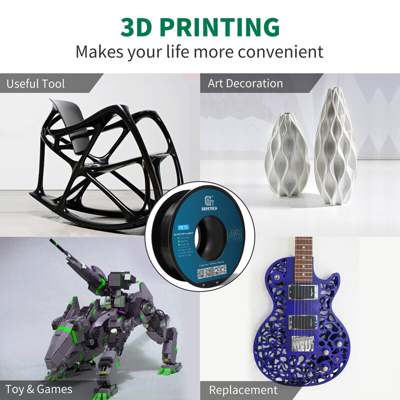 Geeetech PETG 필라멘트 3D 인쇄 와이어 진공 포장, 로컬 창고, 대부분의 FDM 3D 프린터용 다채로운 플라스틱, 10kg, 1.75mm