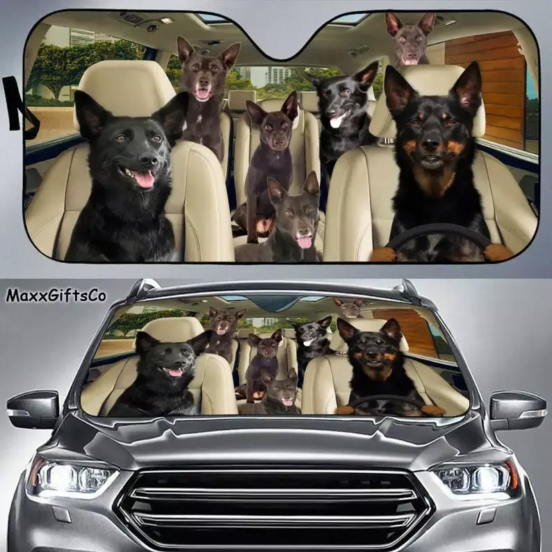 Australian Kelpie Car Sun Shade, Australian Kelpie Windshield, Cães Família Sunshade, Dog Car Acessórios, Decoração do carro, Presente F