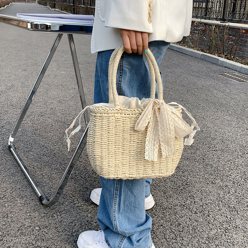 Сумка HOCODO Женская плетеная, Соломенная пляжная сумочка ручной работы, повседневный богемный чемоданчик на шнурке