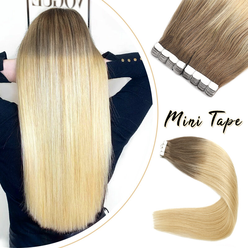 Neitsi Invisible Tape Ins Hair Extensions Natural Adhesive Real Human Hair Straight 12"-24" Non-Remy Seamless Skin Weft  Hair