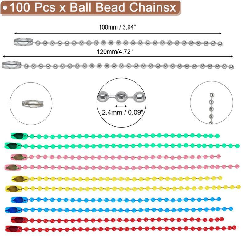 Corrente redonda do grânulo do metal com conector, Keychain colorido, Tag pendurado, grânulo do ferro, acessórios DIY