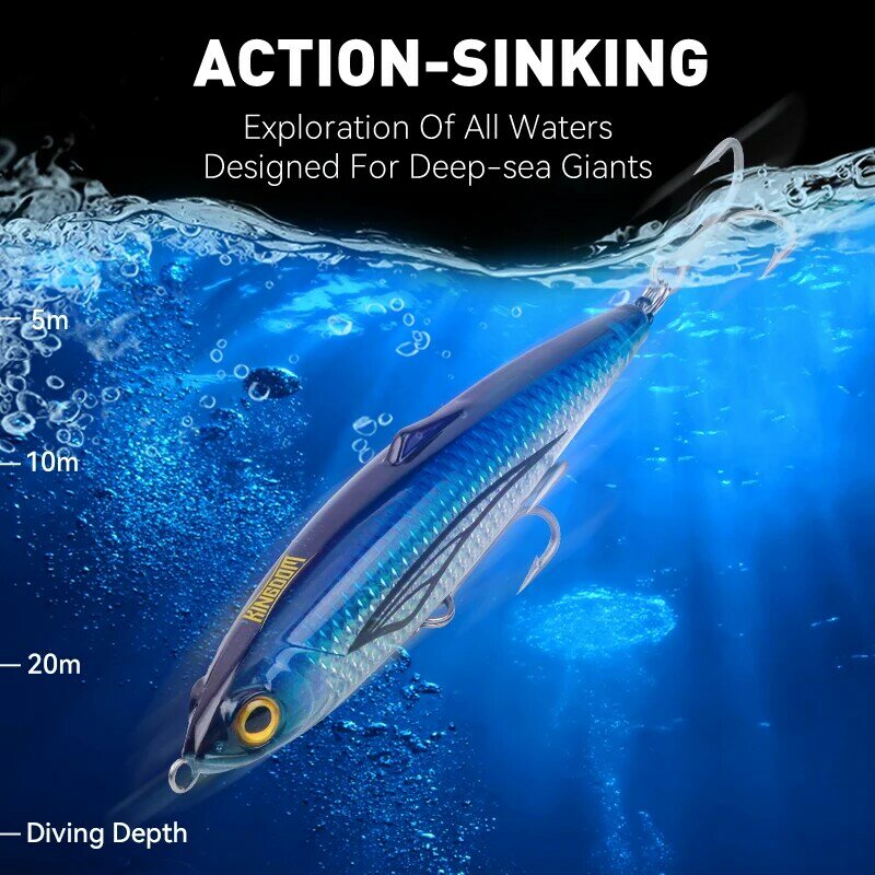 Reino que afunda a isca de pesca do lápis 150mm isca artificial 120mm revestimento luminoso wobblers para a pesca do mar do atum