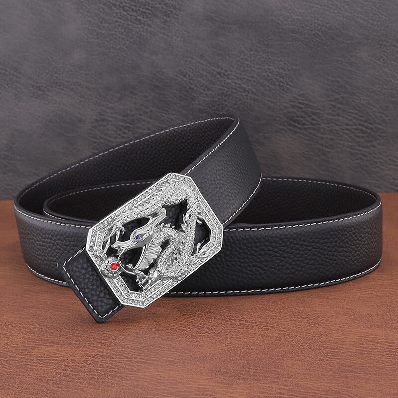 Genuine Leather Belt Men Luxury Designer High Quality Fashion Exquisite Chinese Dragon Smooth Buckle For Belt Ceinture Homme