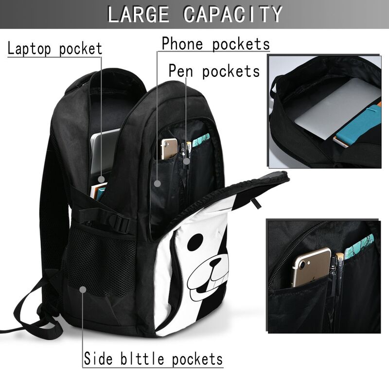 Danganronpa Monokuma 여행용 노트북 배낭, 비즈니스 방수 노트북 배낭, USB 충전 포트, 대학 가방