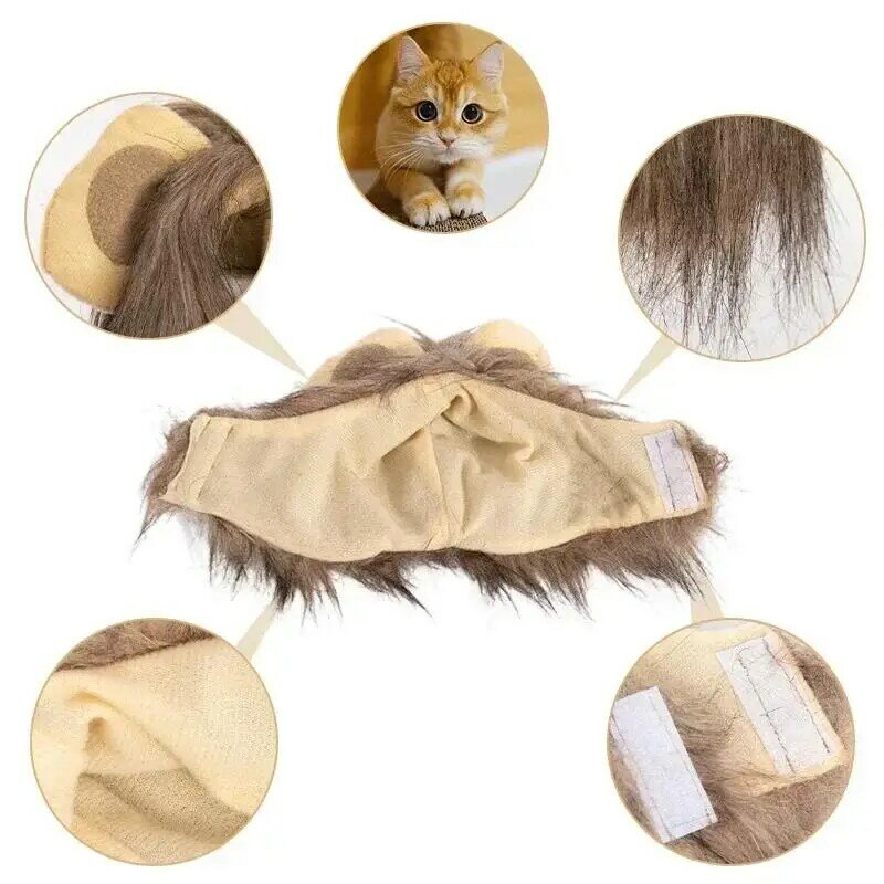 Cute Lion Mane Cat Wig Hat Cat Costume Cosplay Clothes Cap Dress Up Puppy Kitten Halloween Christmas Party Decoration Supplies