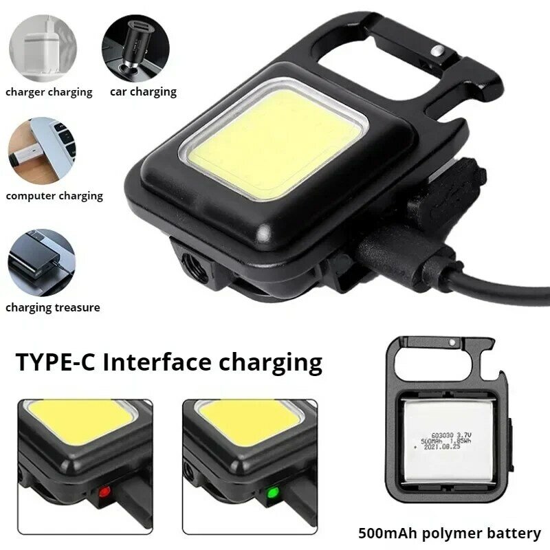 Mini lampe de poche portable à LED, porte-clés multifonctionnel, lampes de camping COB, chargement USB, lampes de travail, lanterne de pêche, 800lm