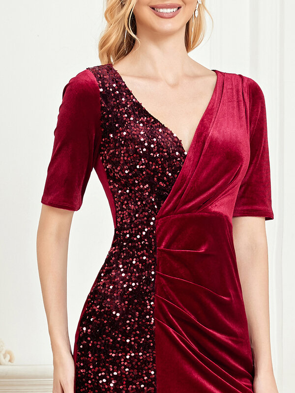 Женское вечернее платье с разрезом, элегантное официальное платье с V-образным вырезом и блестками, платье для вечеринки, 2023