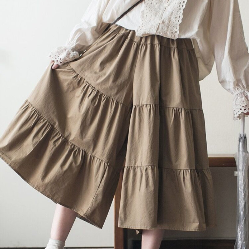 Deeptown-pantalones de pierna ancha para mujer, falda de estilo japonés, Kawaii, Vintage, estilo Preppy, informal, sólido, Verano